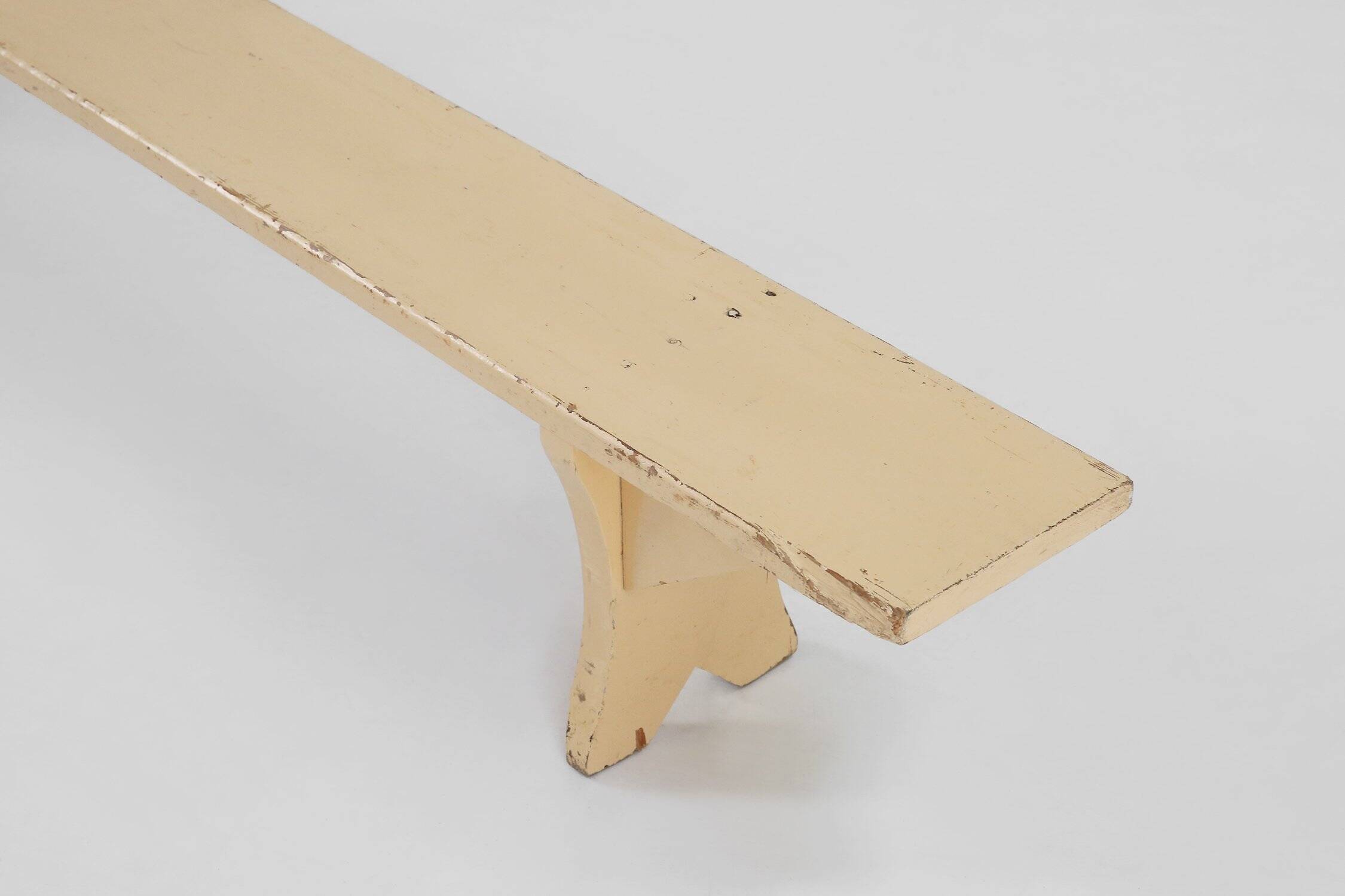 Rustic hand crafted Beige Wooden Bench, France, 1900s