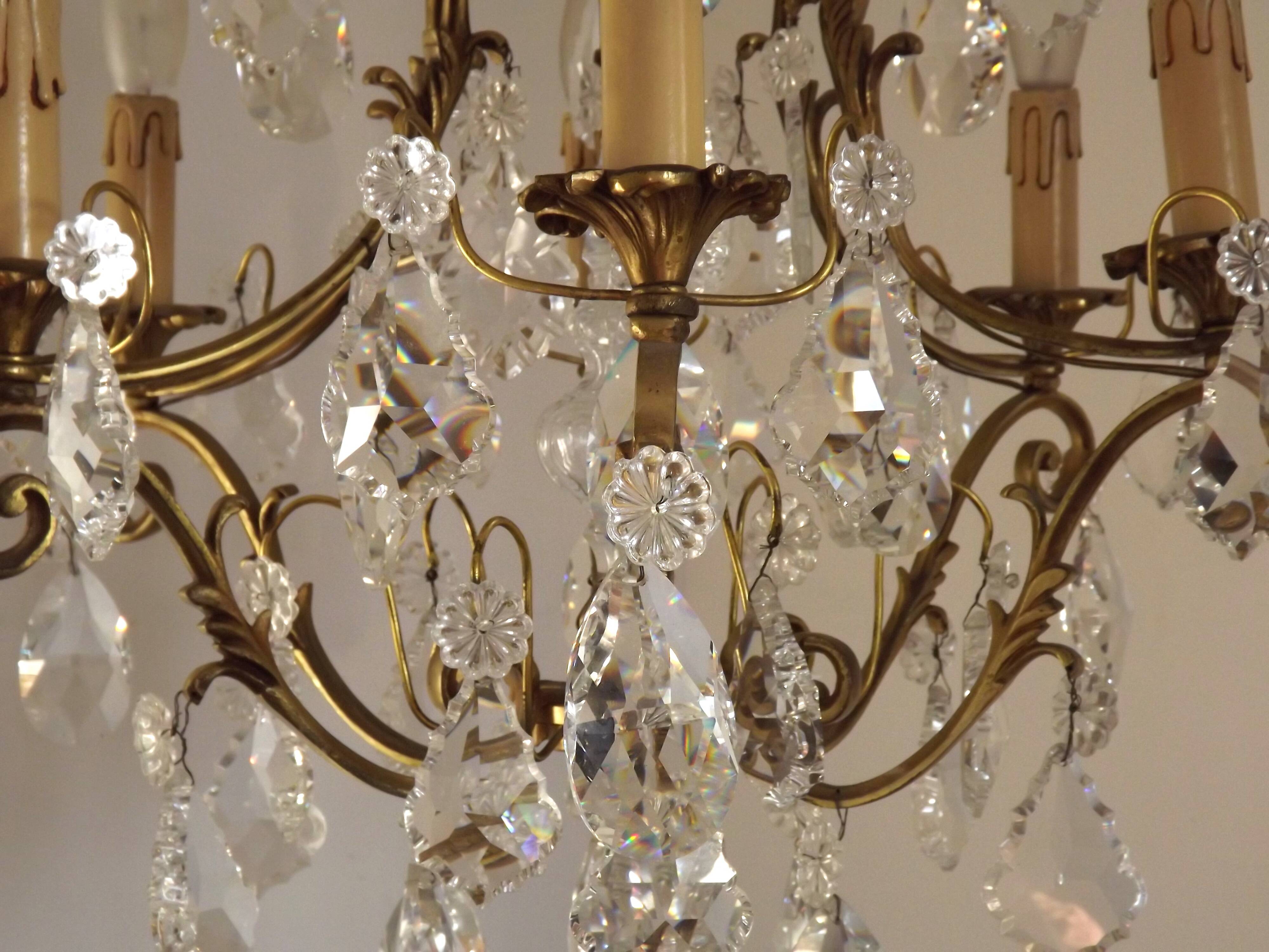 French Art Nouveau chandelier with 6 lights in bronze and crystal Acanthus 5552
