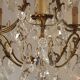 French Art Nouveau chandelier with 6 lights in bronze and crystal Acanthus 5552