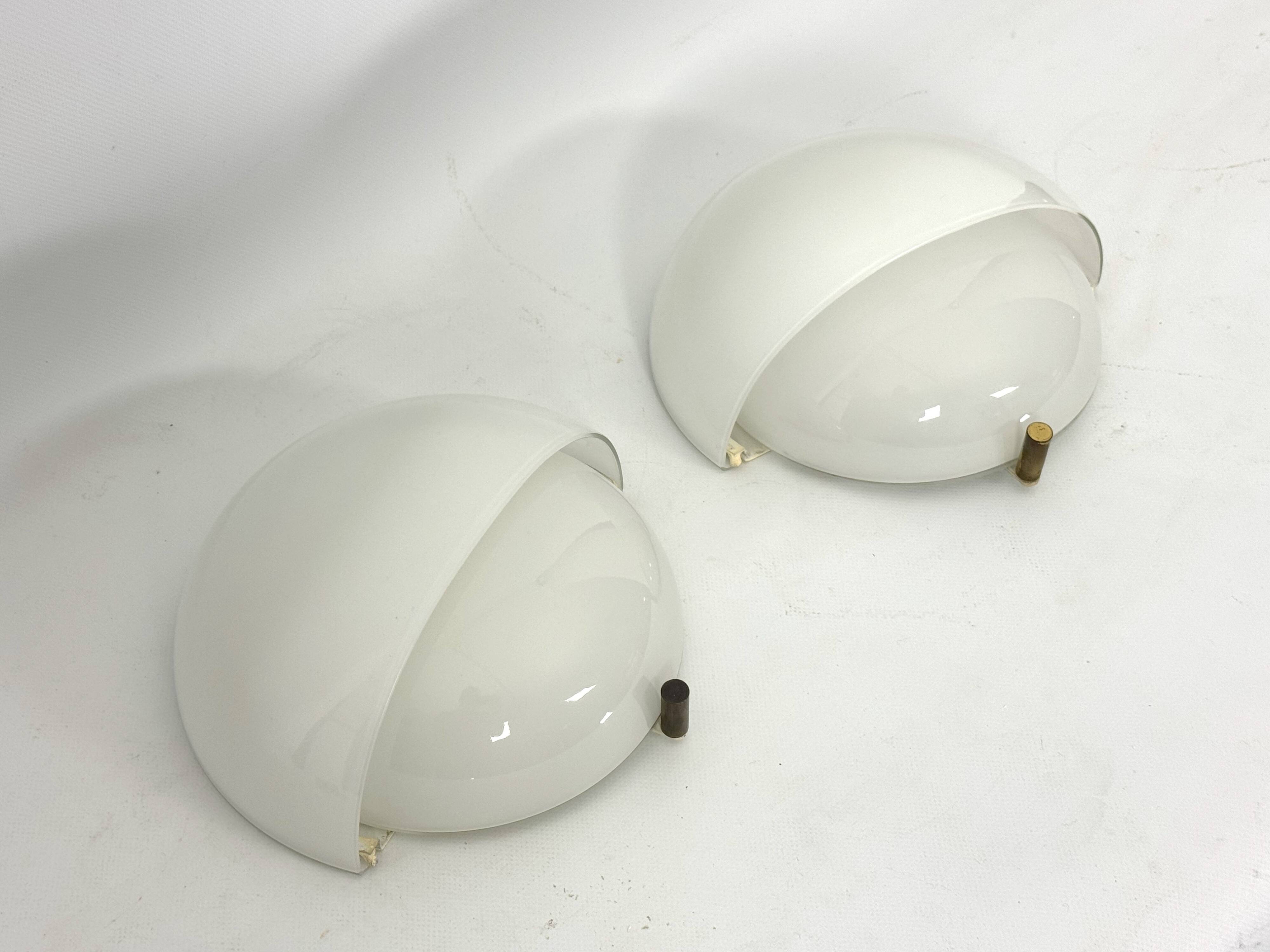 Rare Set of two Glass and brass Mania sconces by Vico Magistretti for Artemide. Italy 1960s