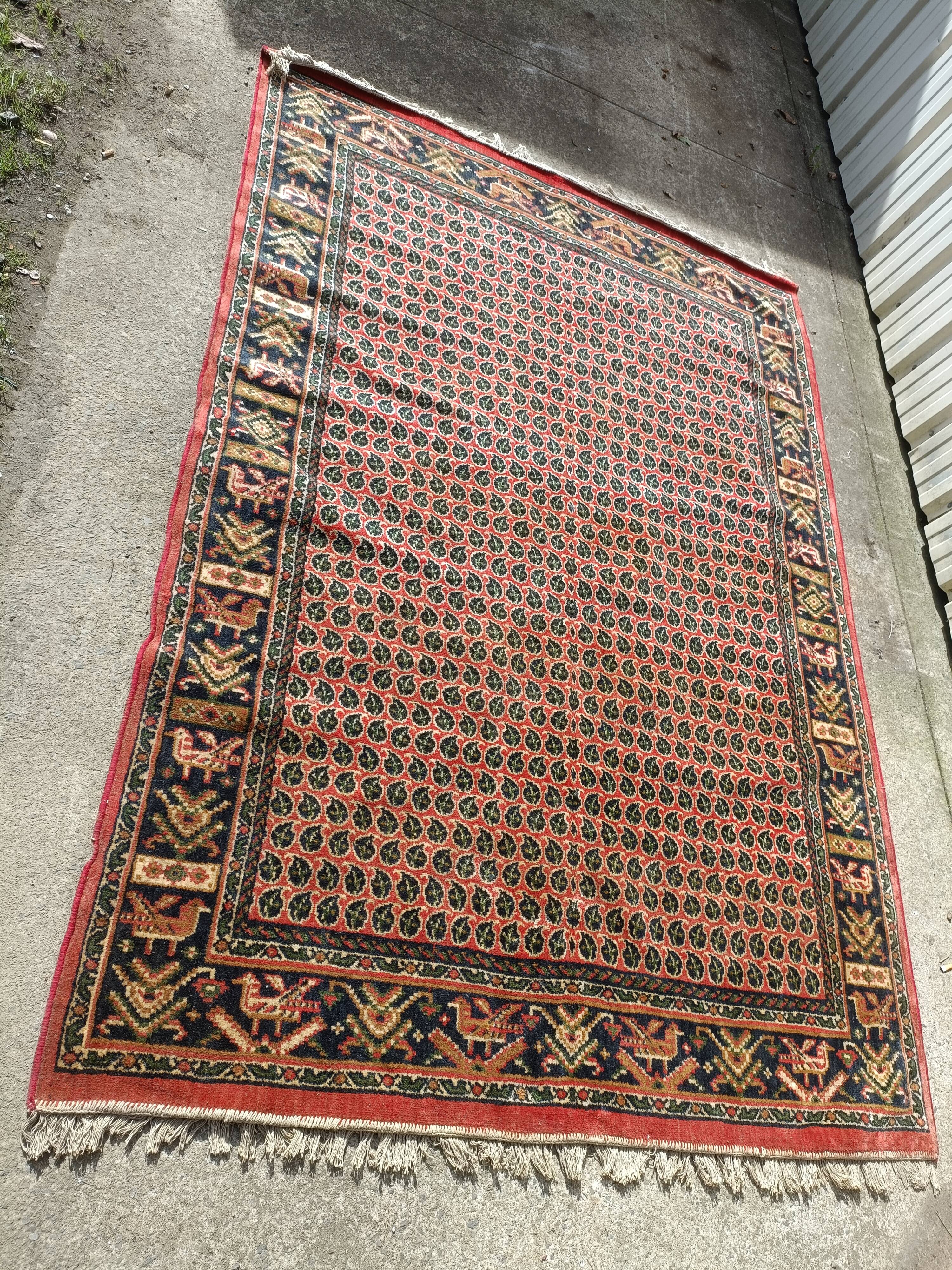 Vintage carpet in bright red background wool, 258x178 cm