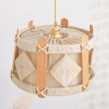 Vintage pendant lamp in wood and wool