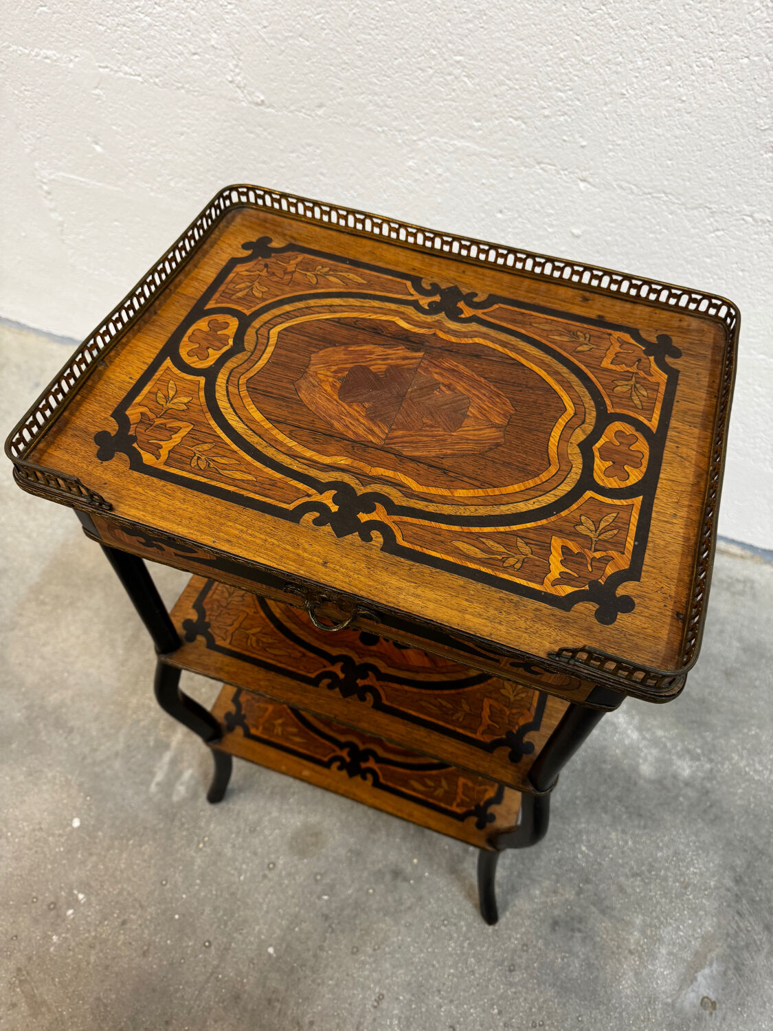Napoleon III side table in marquetry and gilding