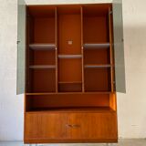 Showcase bookcase 70s solid wood and orange formica