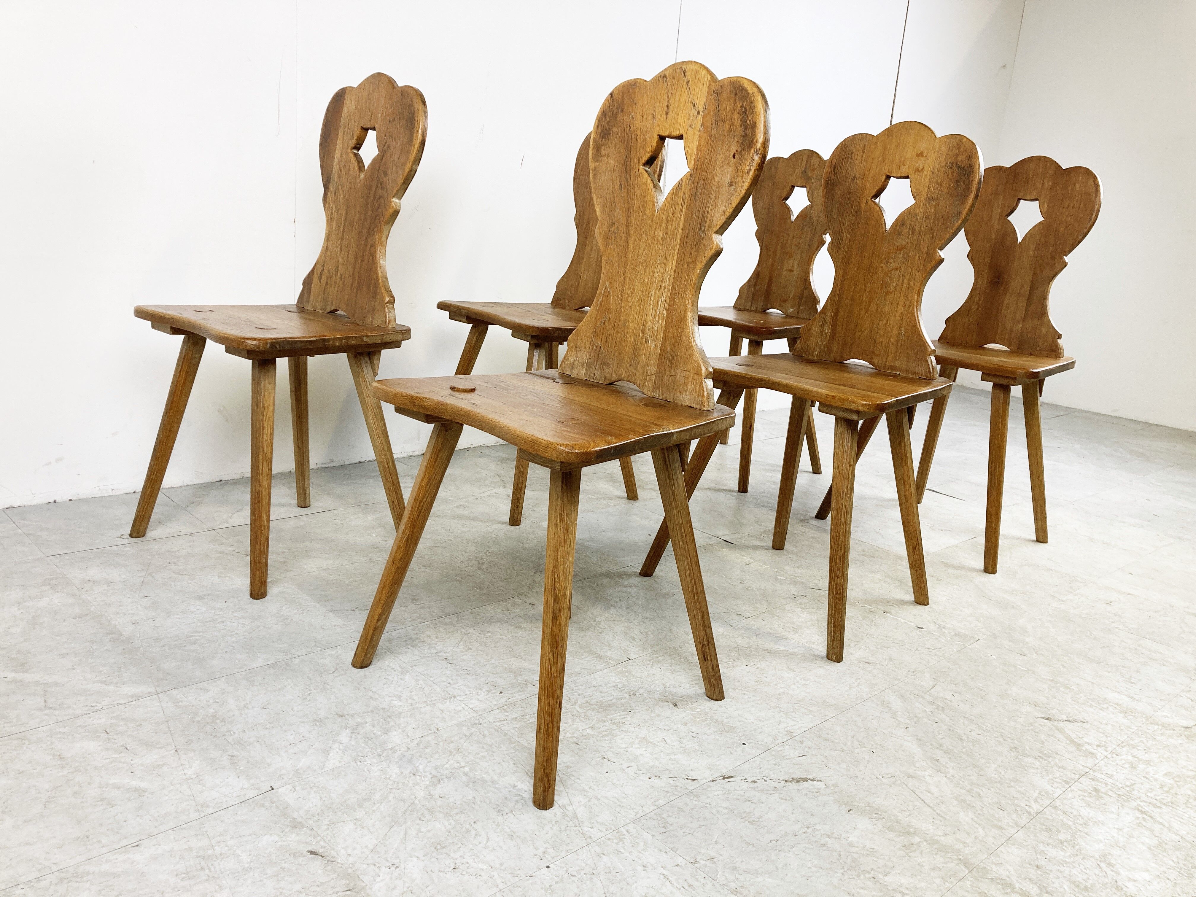 Vintage oak brutalist chairs, 1960s