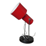 Table lamp in red lacquered aluminum and chromed metal