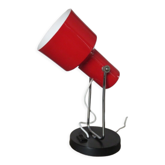 Table lamp in red lacquered aluminum and chromed metal