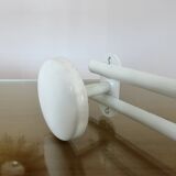 White lacquered metal wall coat rack, 3 hooks, 70s-80s