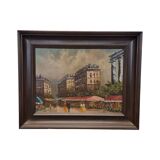 Vintage Oil Painting With Parisian Flower Market Frederic, 1970s