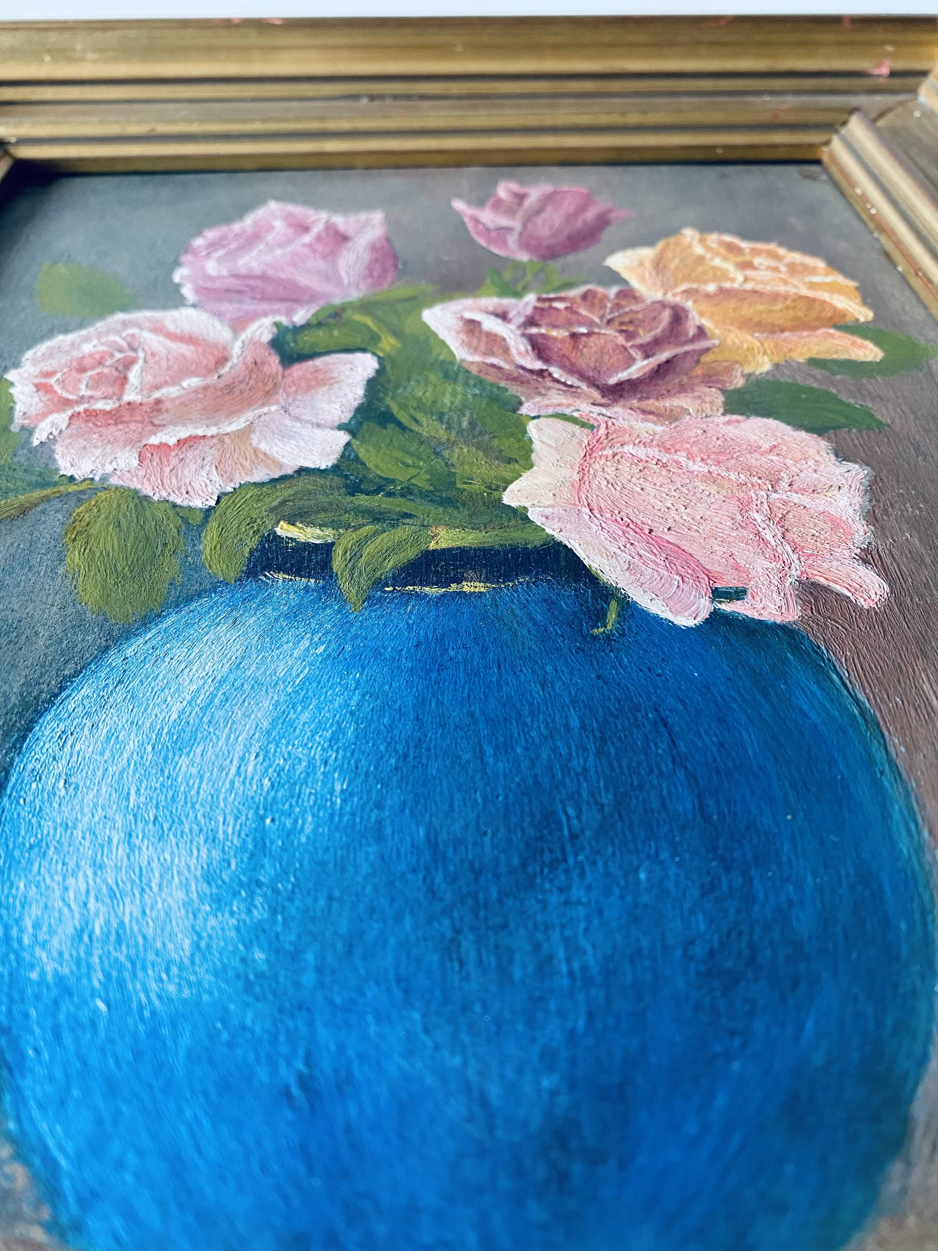 Oil on panel bouquet of flowers framed and signed