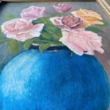 Huile sur panneau bouquet de fleurs encadrée et signée