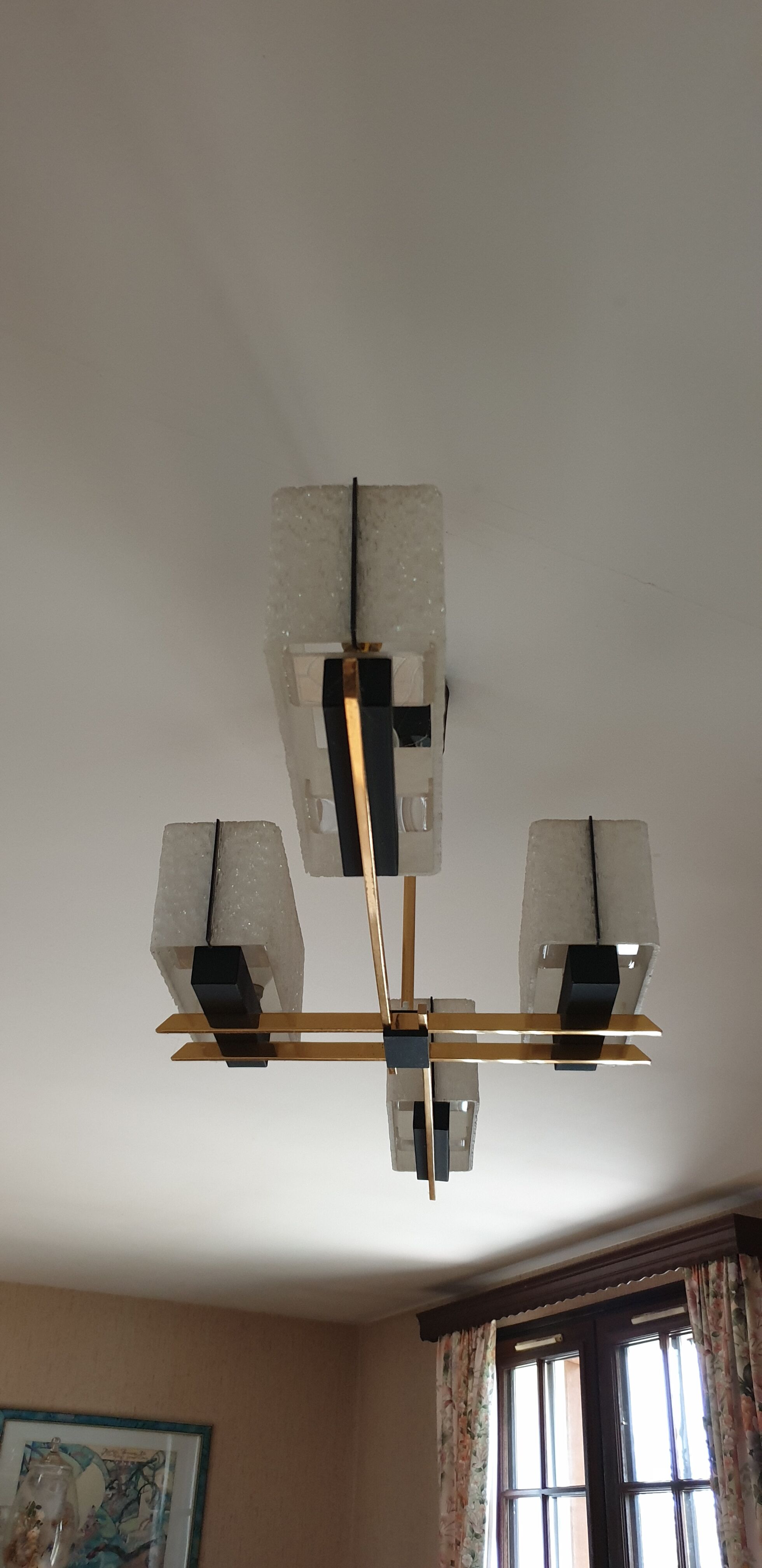 Arlus chandelier 4x2 brass lights prespex 1950/1960 vintage