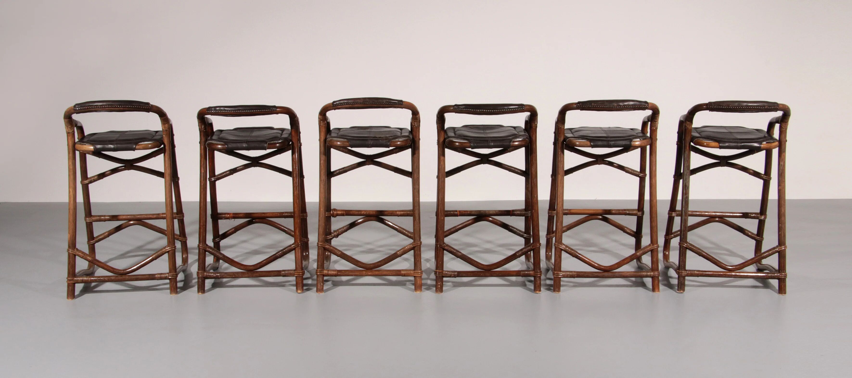 Tabourets de bar en bambou de milieu de siècle, design Horsnæs, Danemark, 1970.