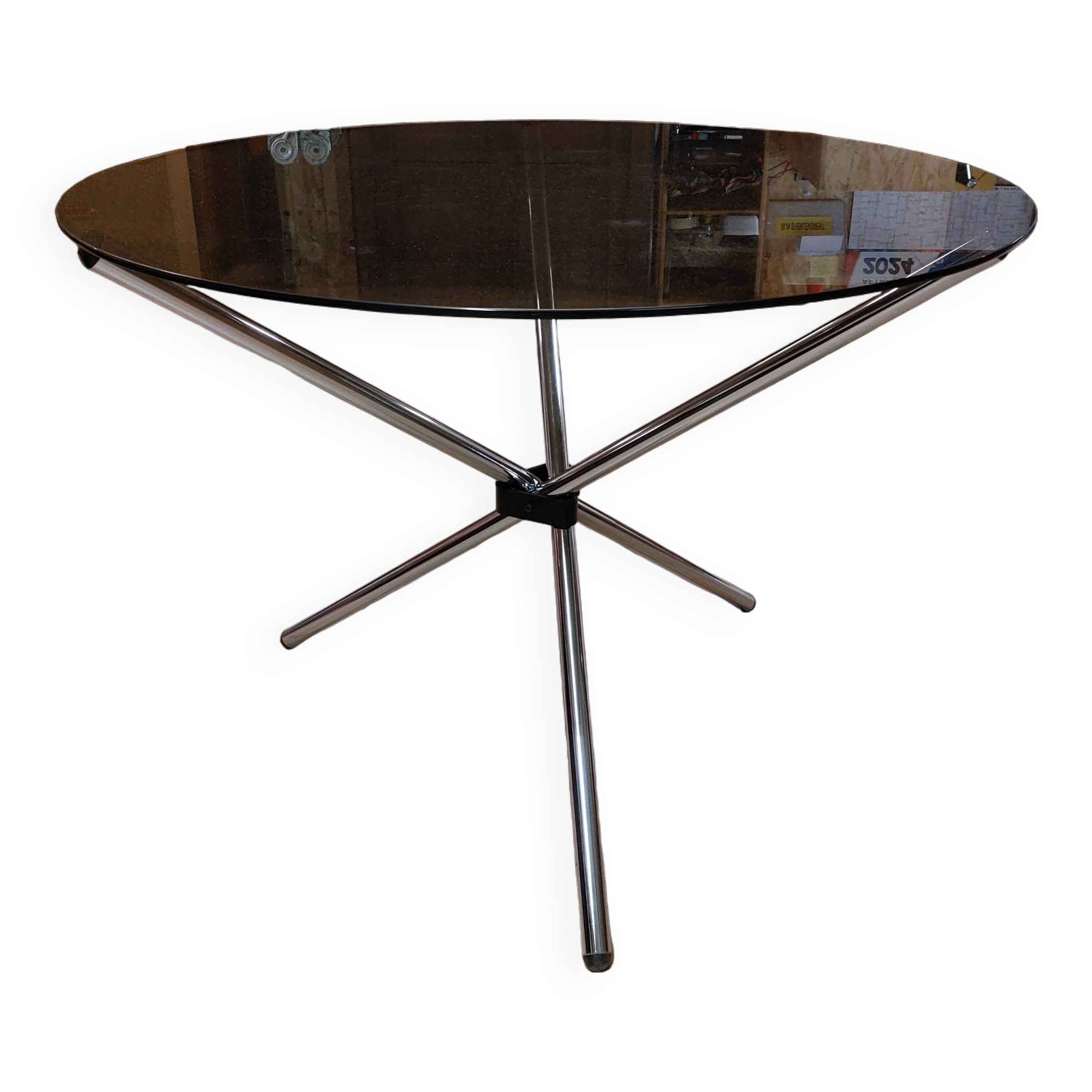 Roche Bobois vintage round table Chrome and smoked glass