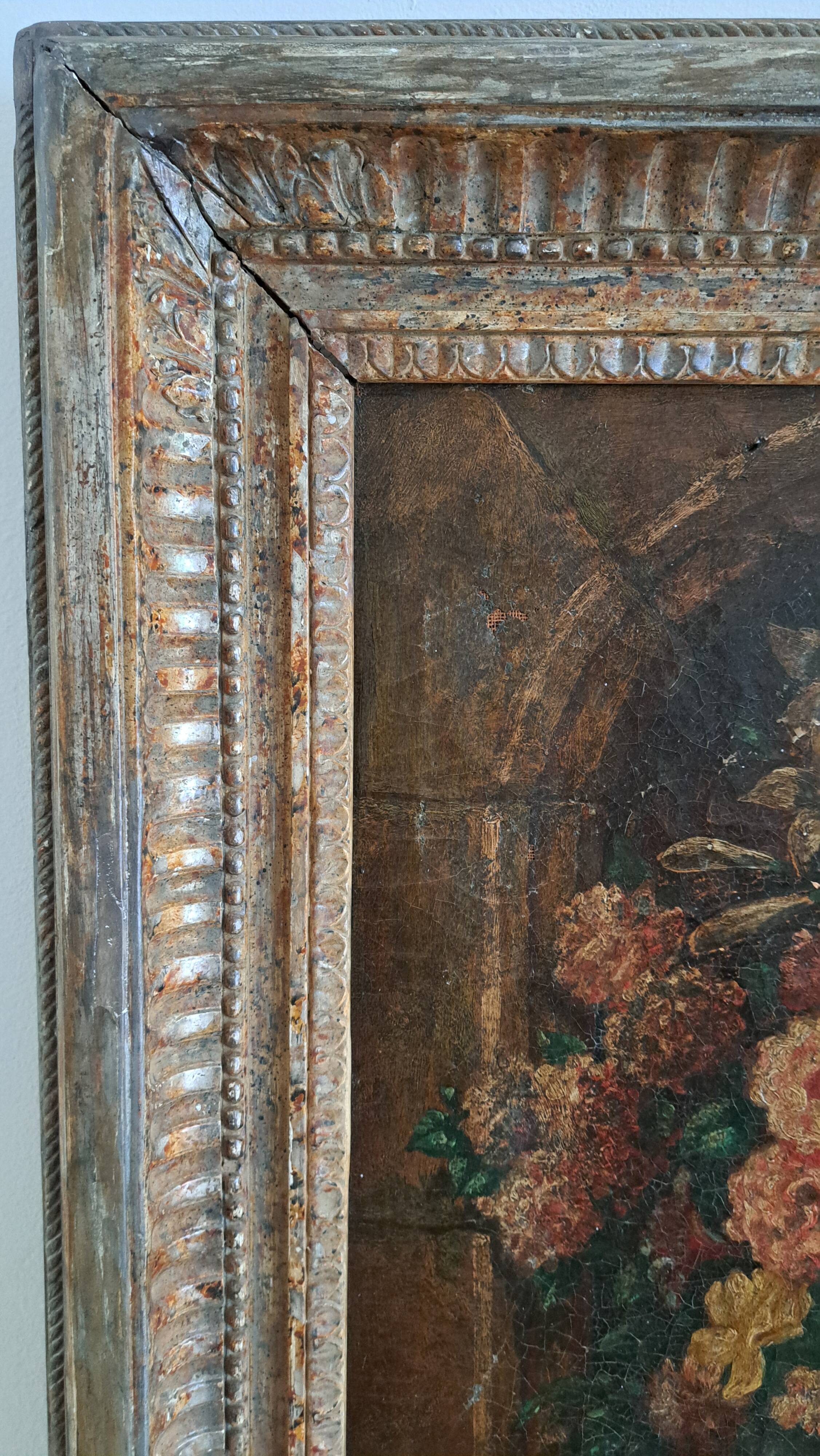 Old table from the 19th century – Floral still life, oil on canvas.