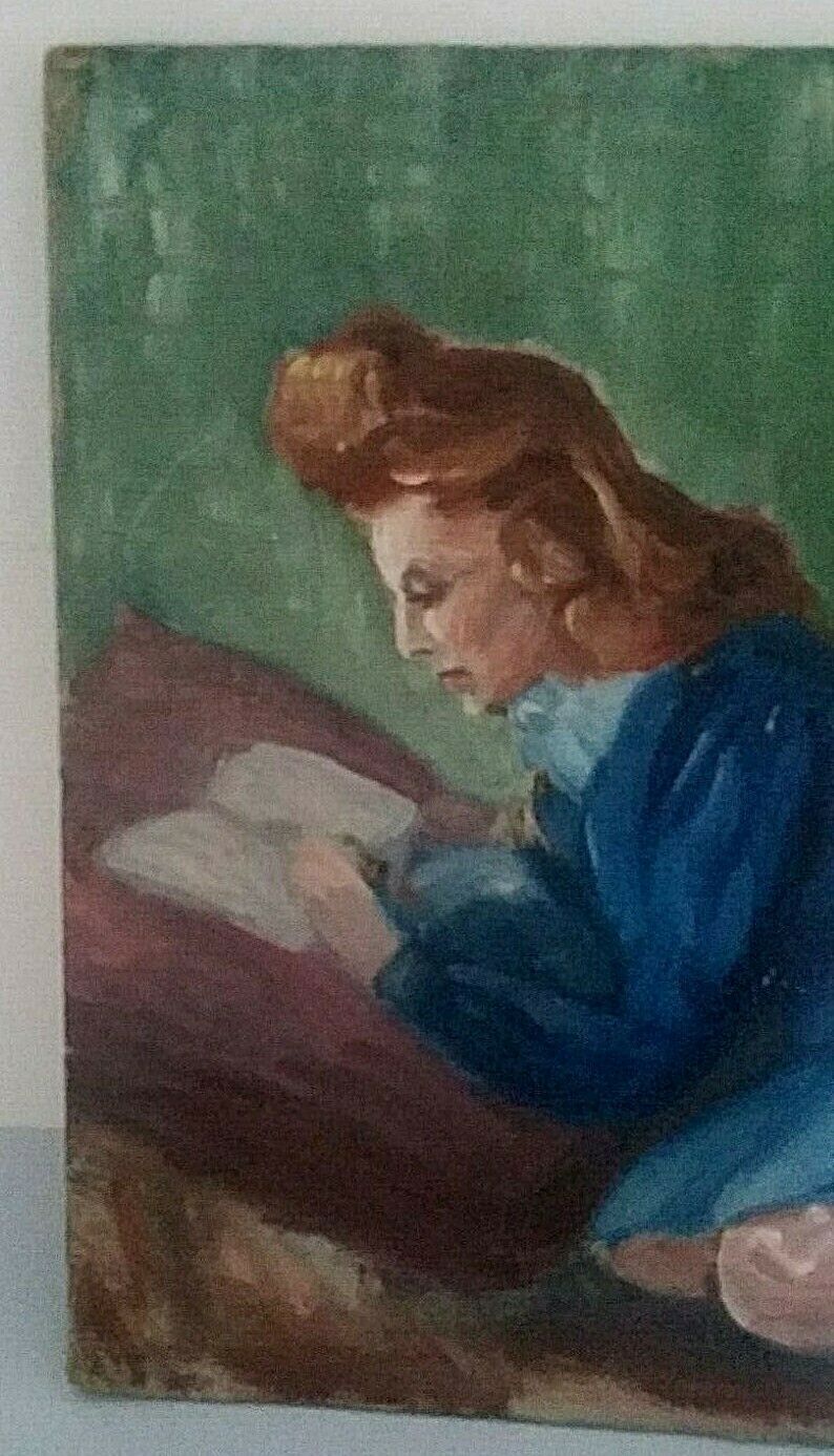 Table oil on cardboard woman elongated years 40-50