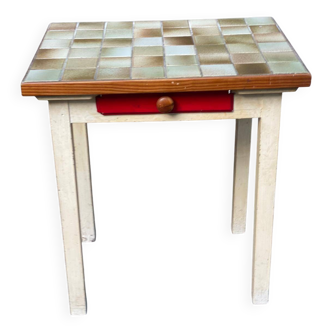 White kitchen table with tiles and drawer