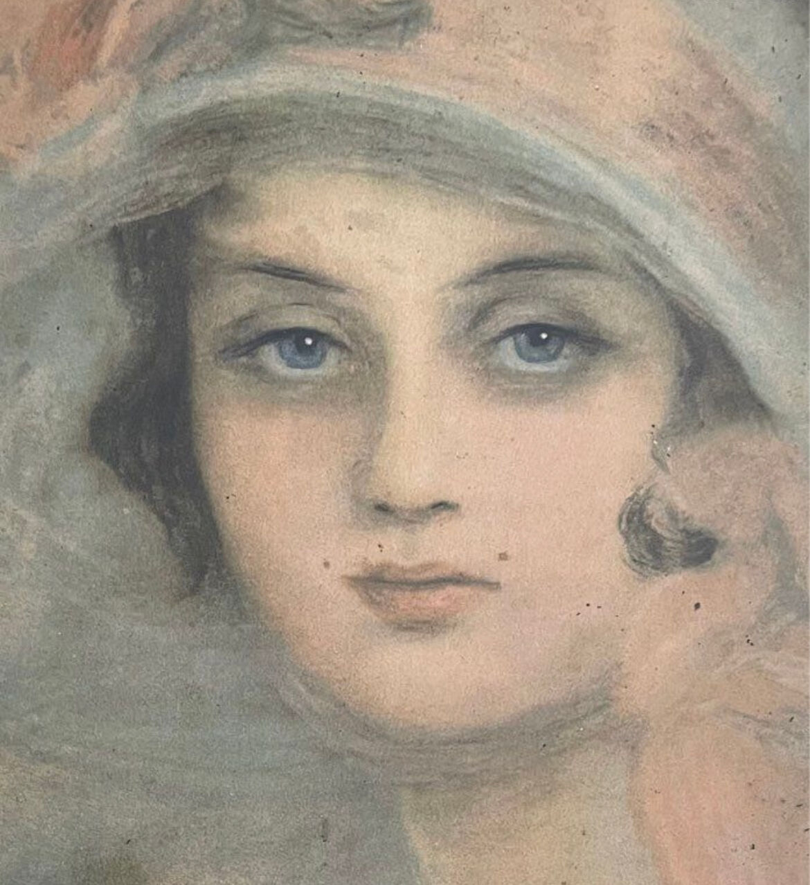 Lithographie période Art Déco, portrait d’une élégante
