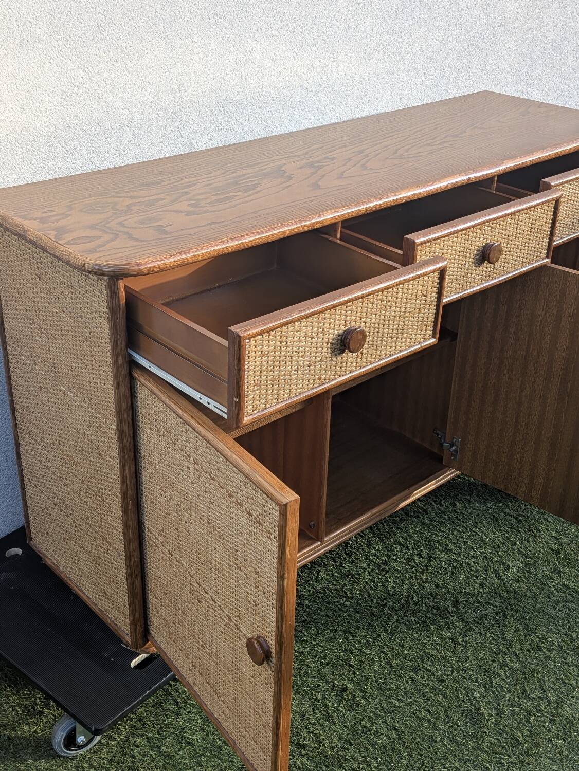 Vintage 1980s rattan sideboard by Roche Bobois