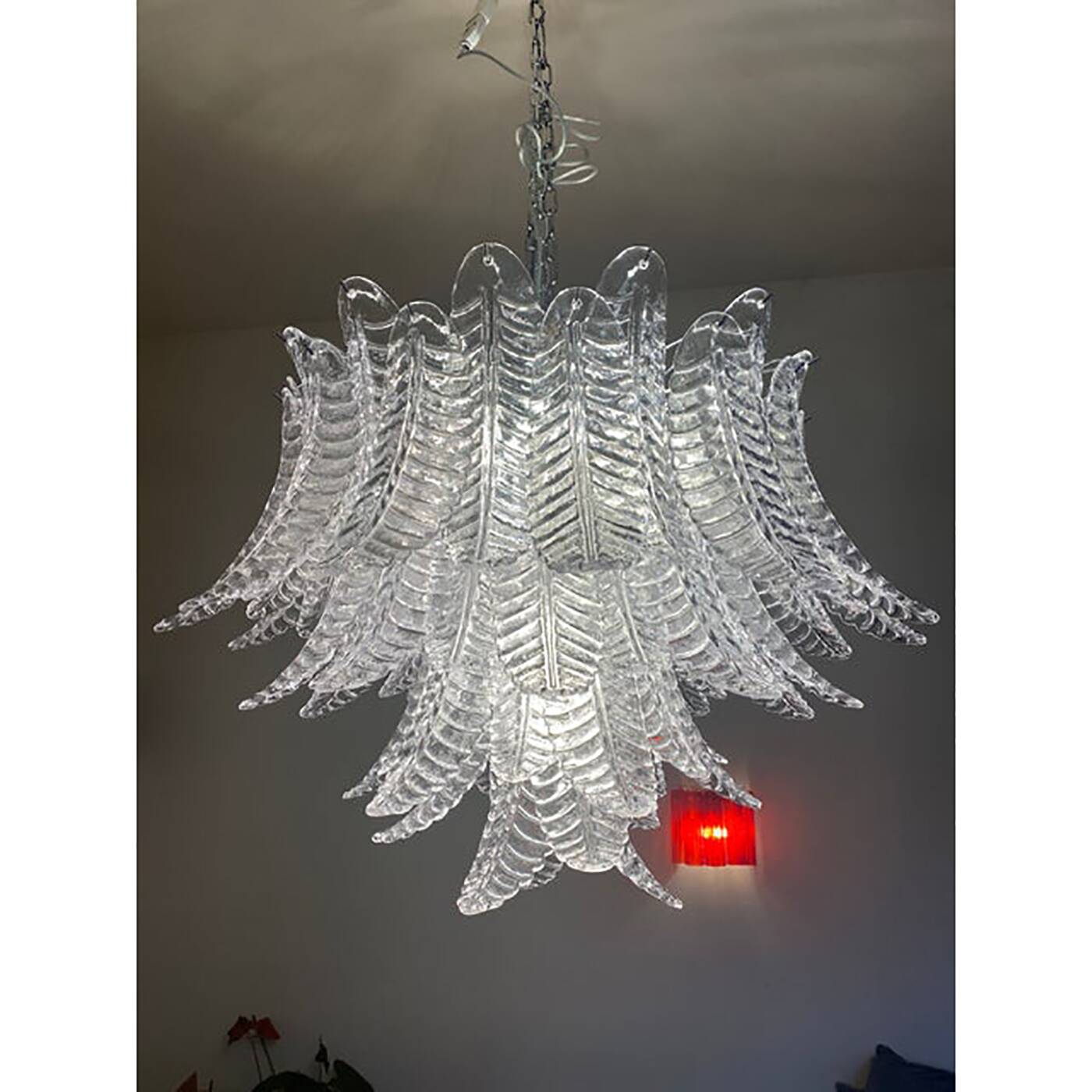 Glass Chandelier "Felce" in Clear Color Italian
