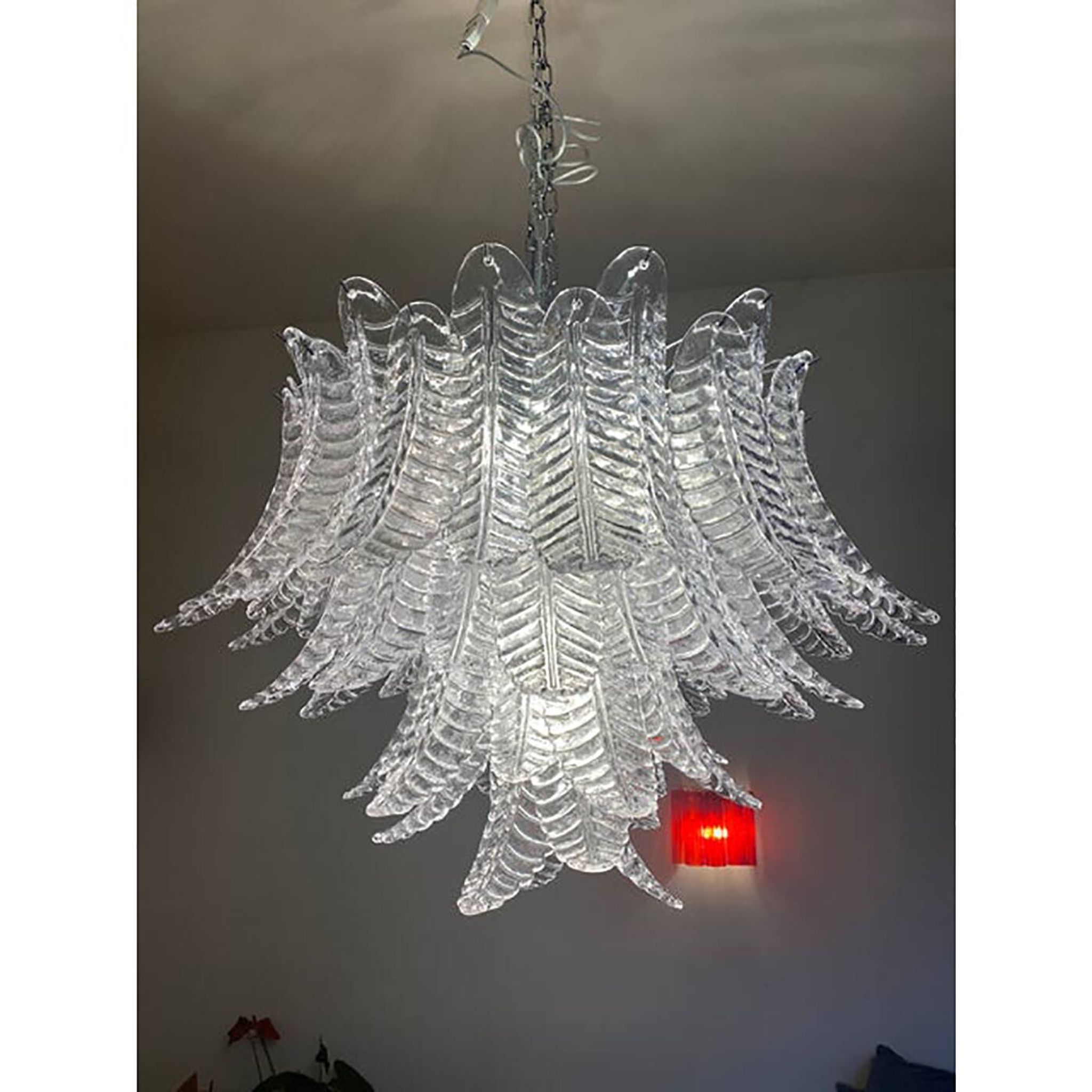 Glass Chandelier "Felce" in Clear Color Italian