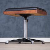 Teak Swivel Stool with Black Leather Seat, 1960s