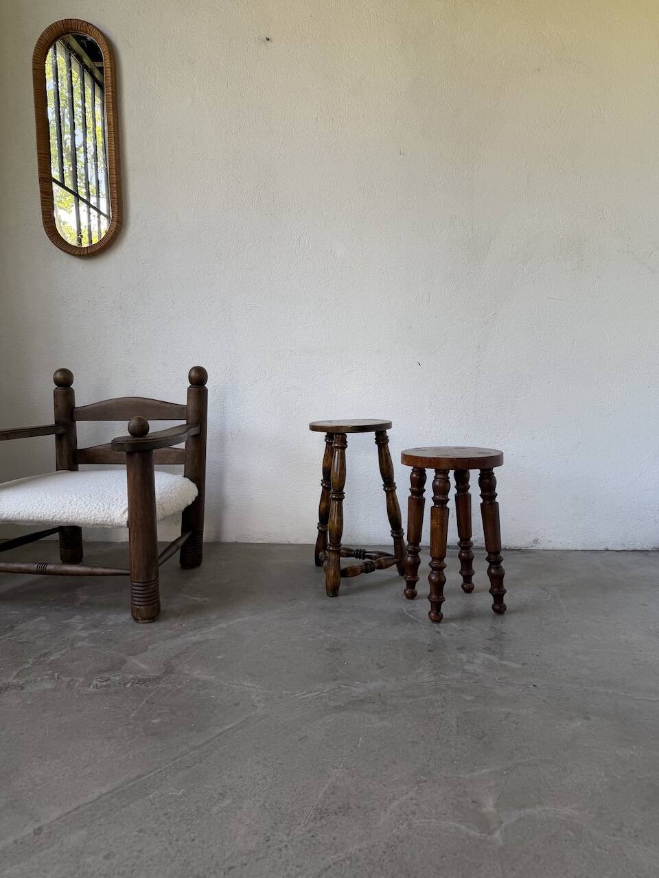 Pair of antique stools with turned legs.