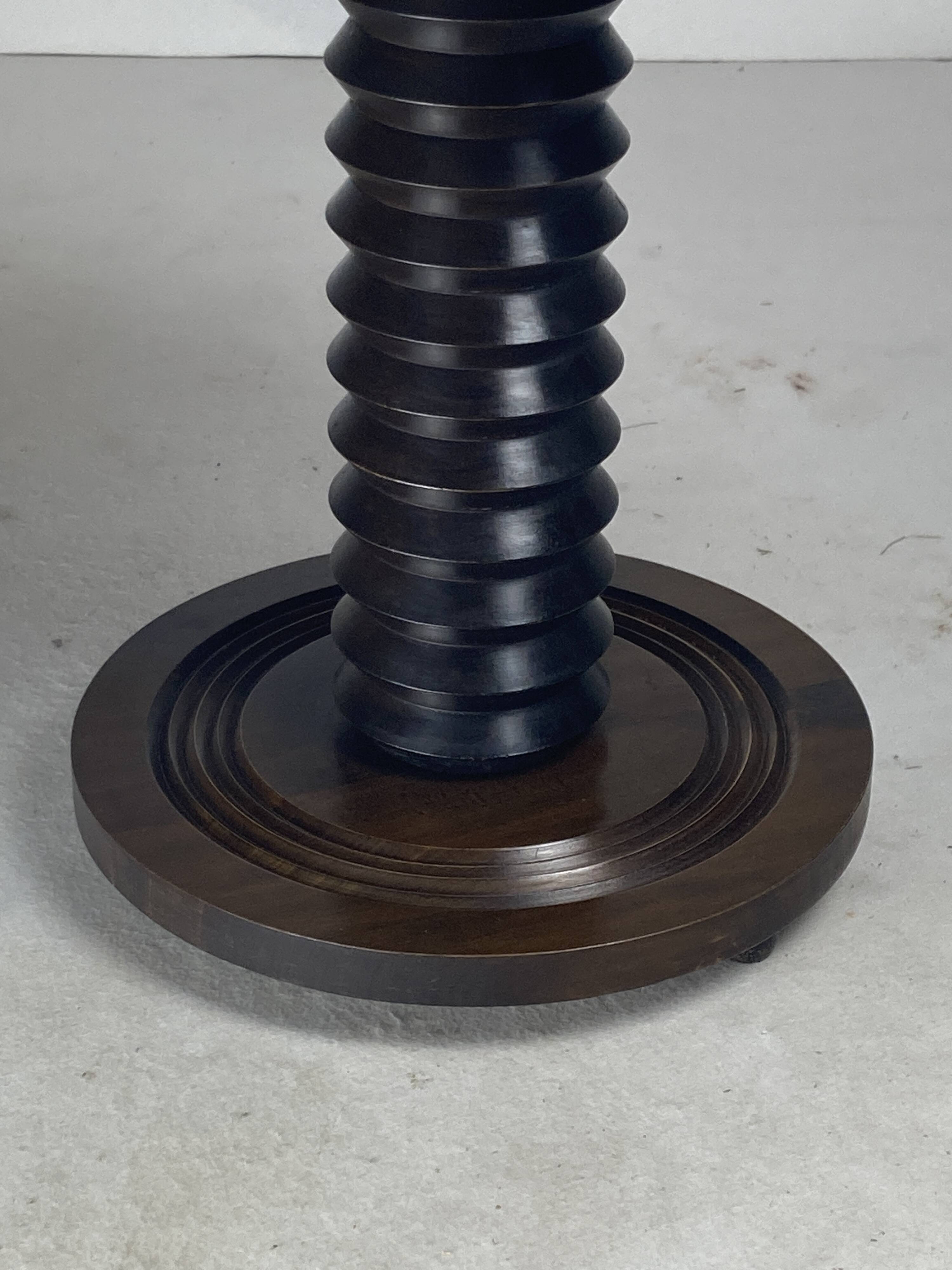 French brutalist wood turned side table in the style of Charles Dudouyt