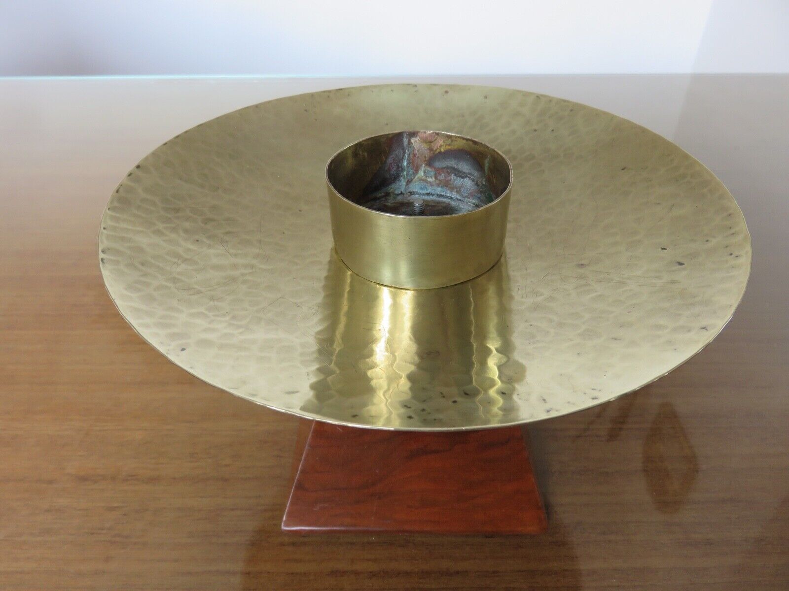Bougeoir, rosewood candle and brass spike