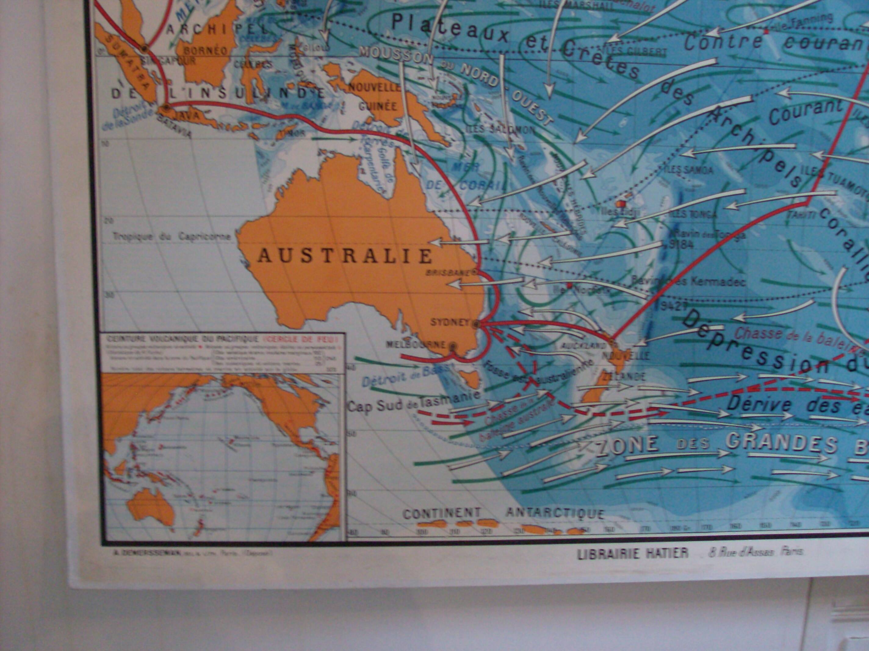 Old school map of geography oceans and seas Hatier Vallaux n°26