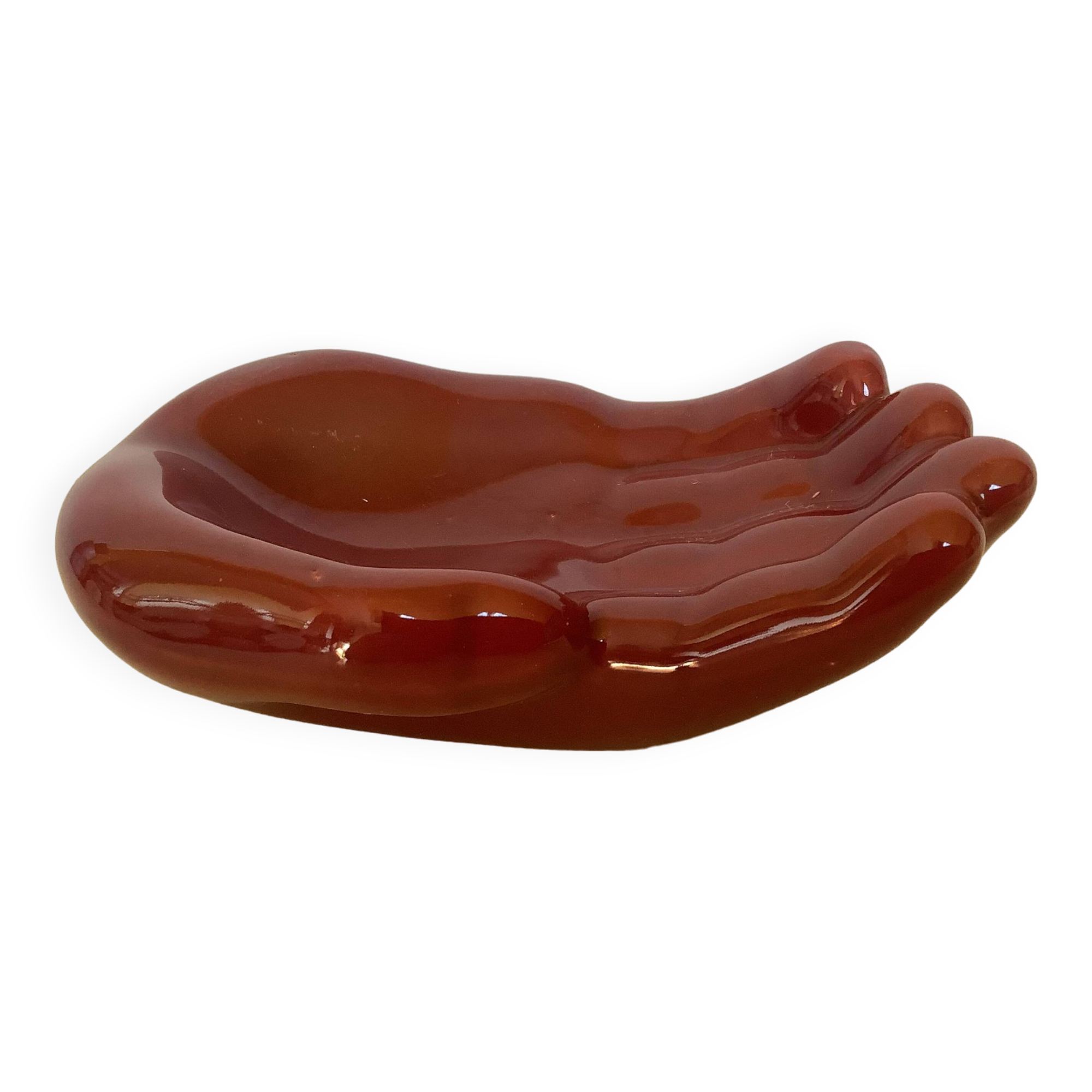 Empty pocket in the shape of a burgundy hand