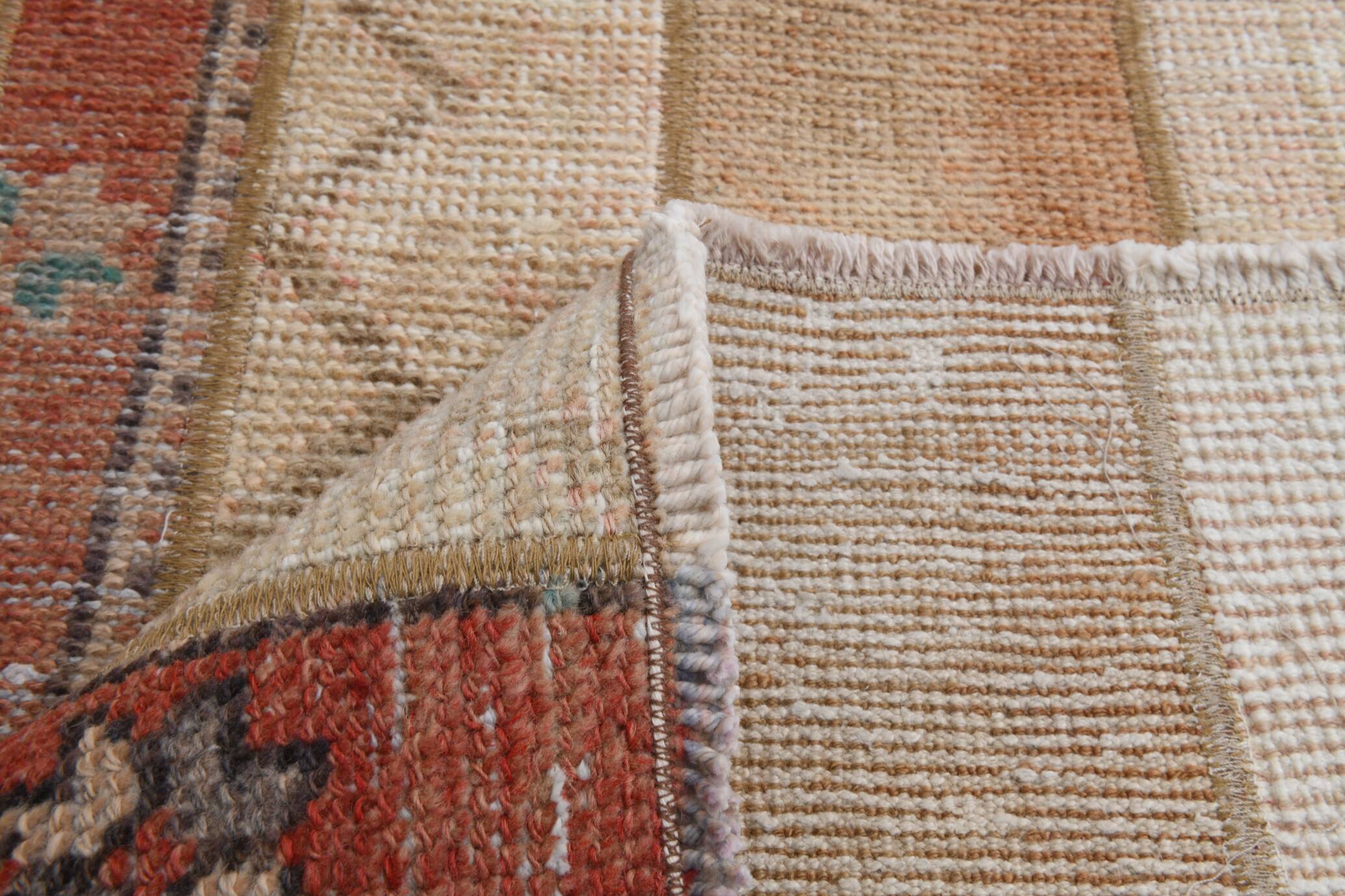 Red & Cream Long Turkish Vintage Runner Rug. 69x312Cm