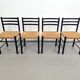 Mid-Century Dining Ladder Chairs with Rush Seats, 1960s, Set of 4