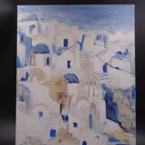 The Greek village - Pastel blue and ochre tones - Signed dated