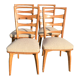 Set of 4 vintage chairs in blond oak and beige seat