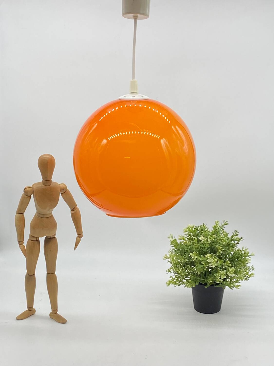 Suspension / orange opaline ball lamp, vintage / Space age