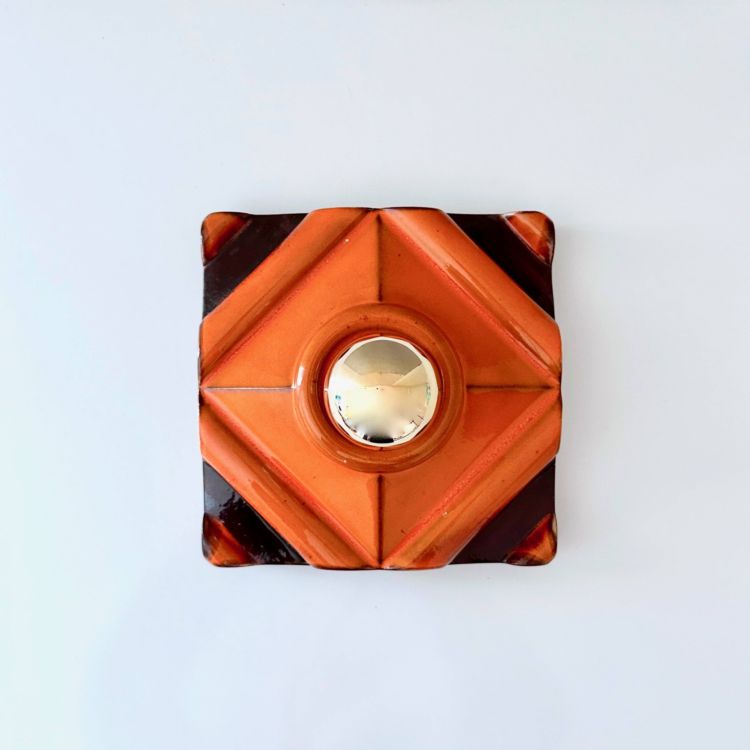 Vintage wall lamp PAN ceramic, 70's wall lamp orange, Pop Art