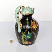 Large pitcher / Monaco vase in polychrome earthenware with bas relief decoration of fish on a seabed