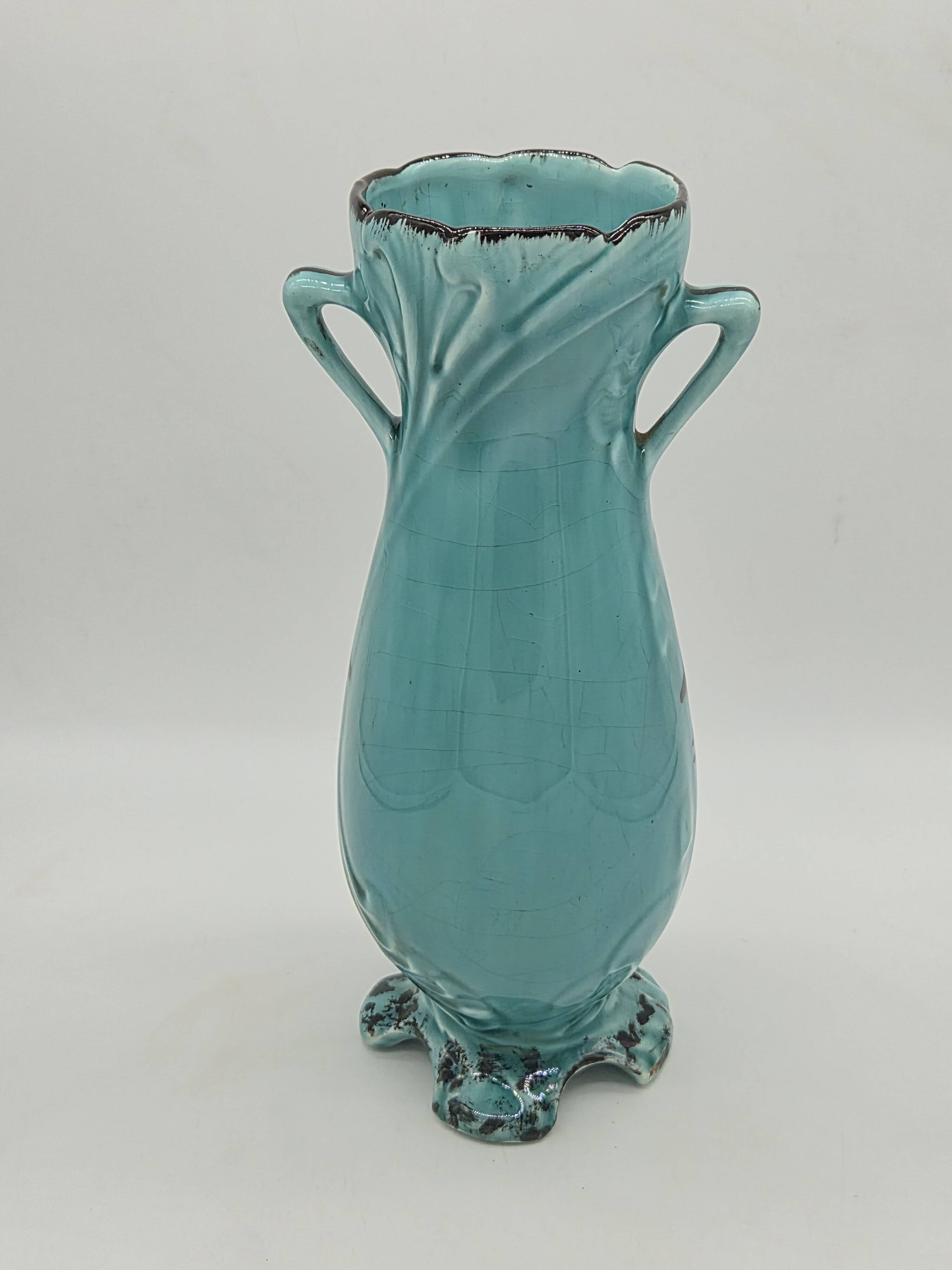 Art Deco turquoise vase with a deer design