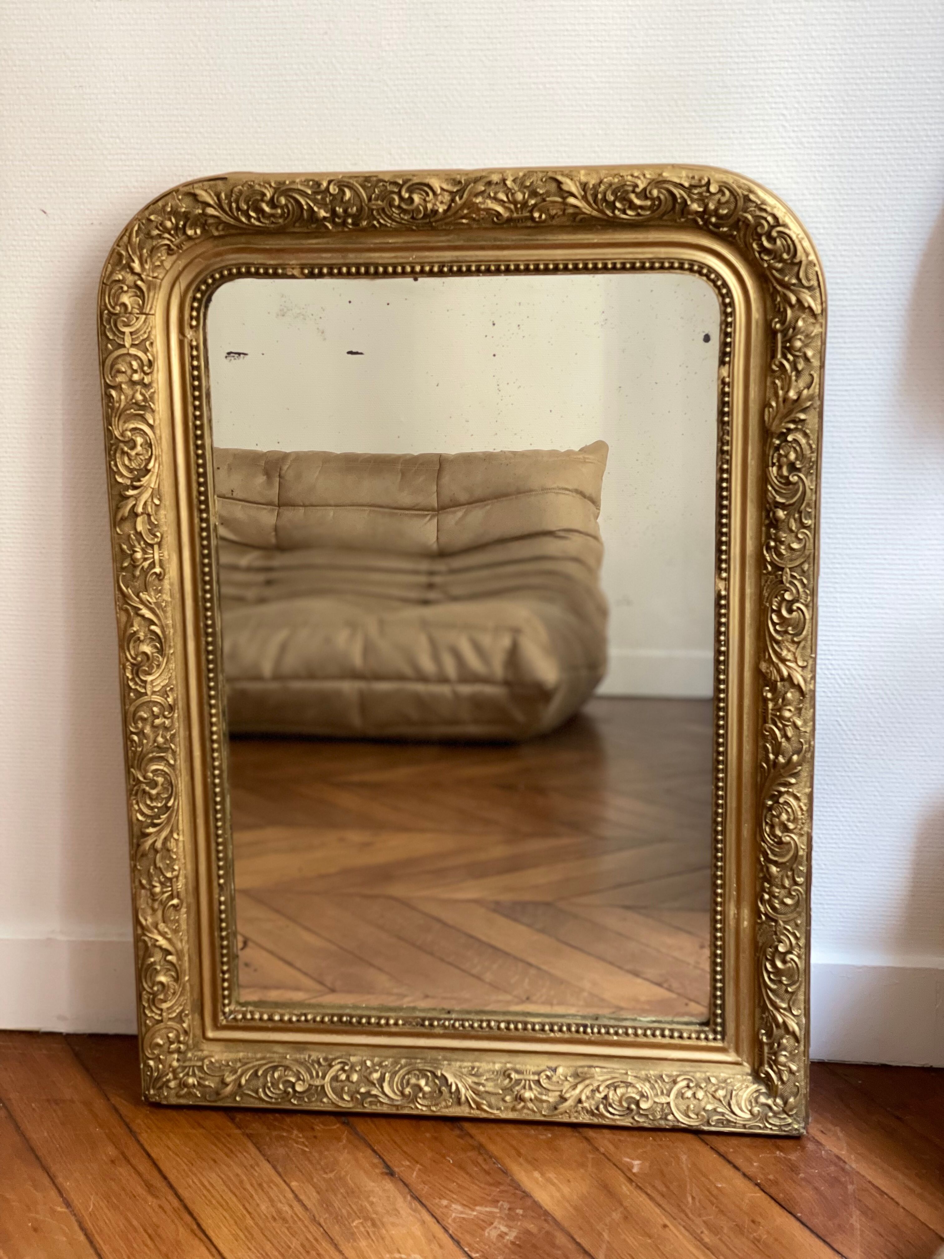 Old mirror louis Philippe gilded carved fireplace