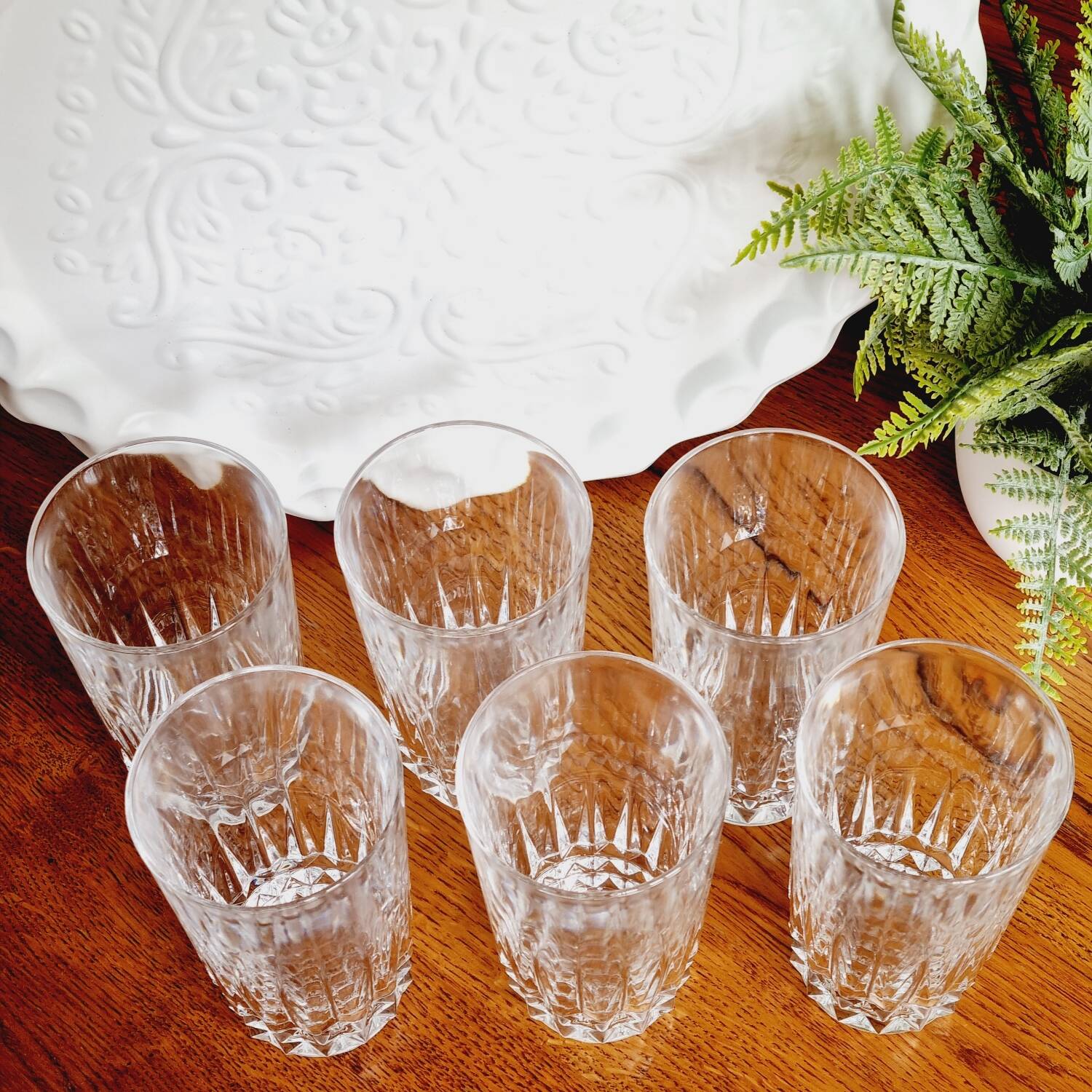 Set of 6 high crystal glasses with diamond tips