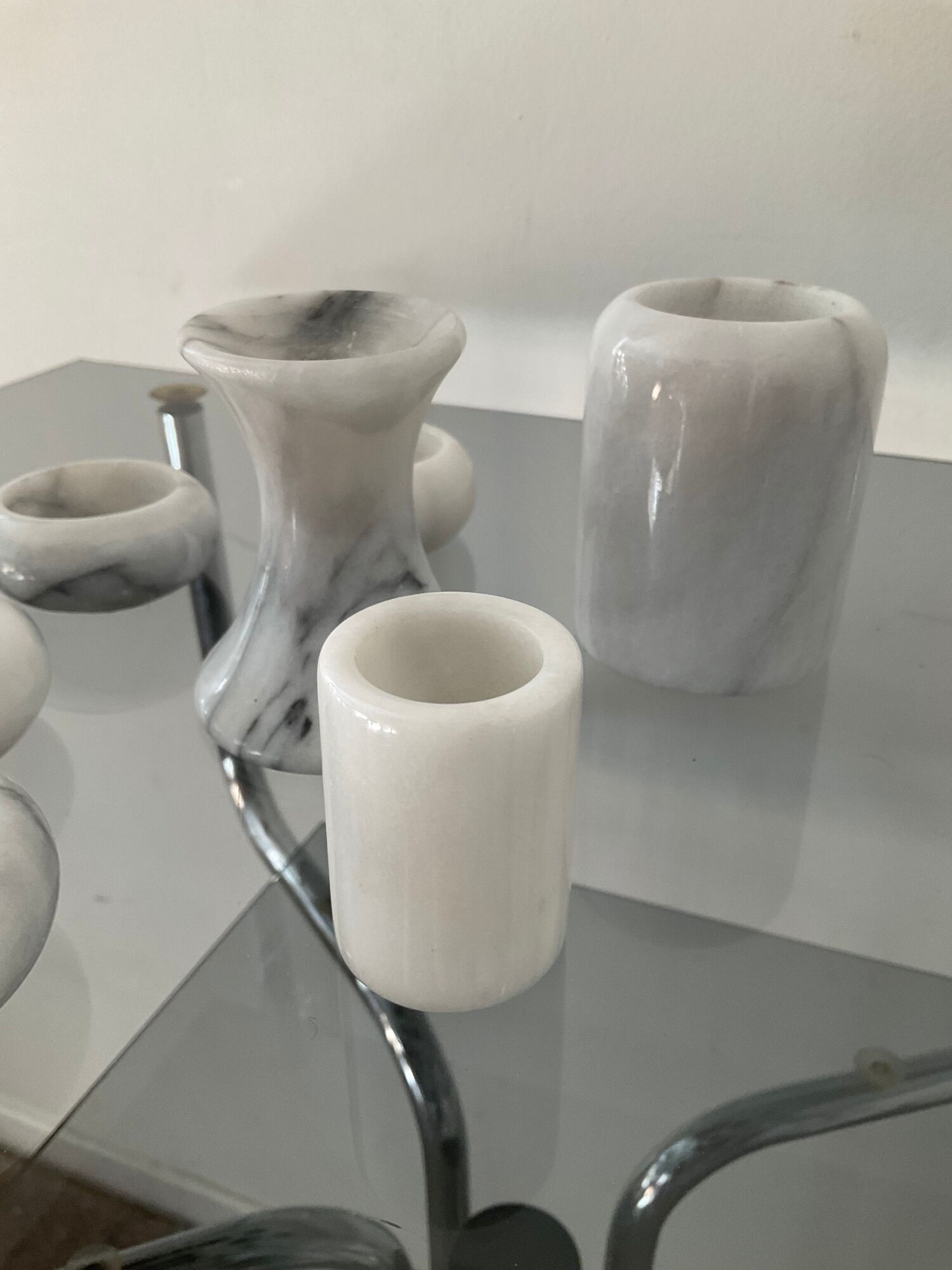 Series of 6 vintage candle holders in white marble 70s