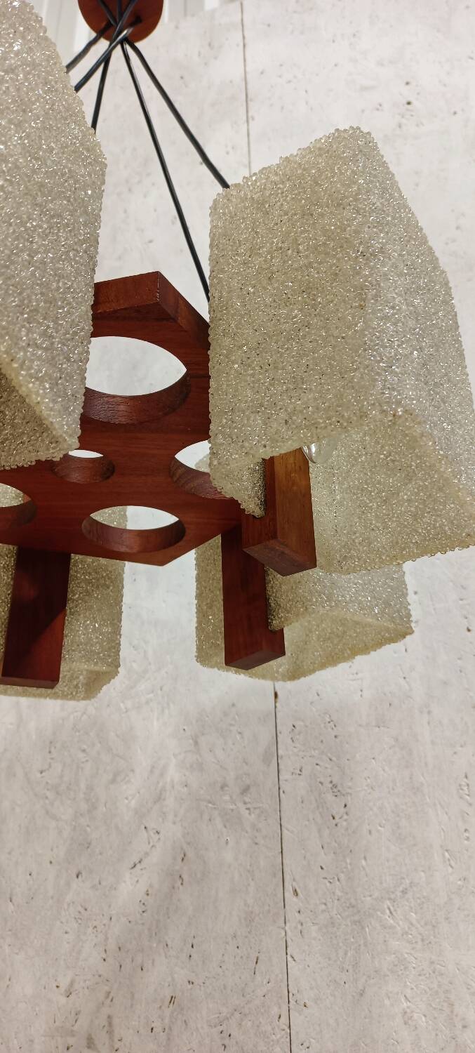 Teak and resin pendant light