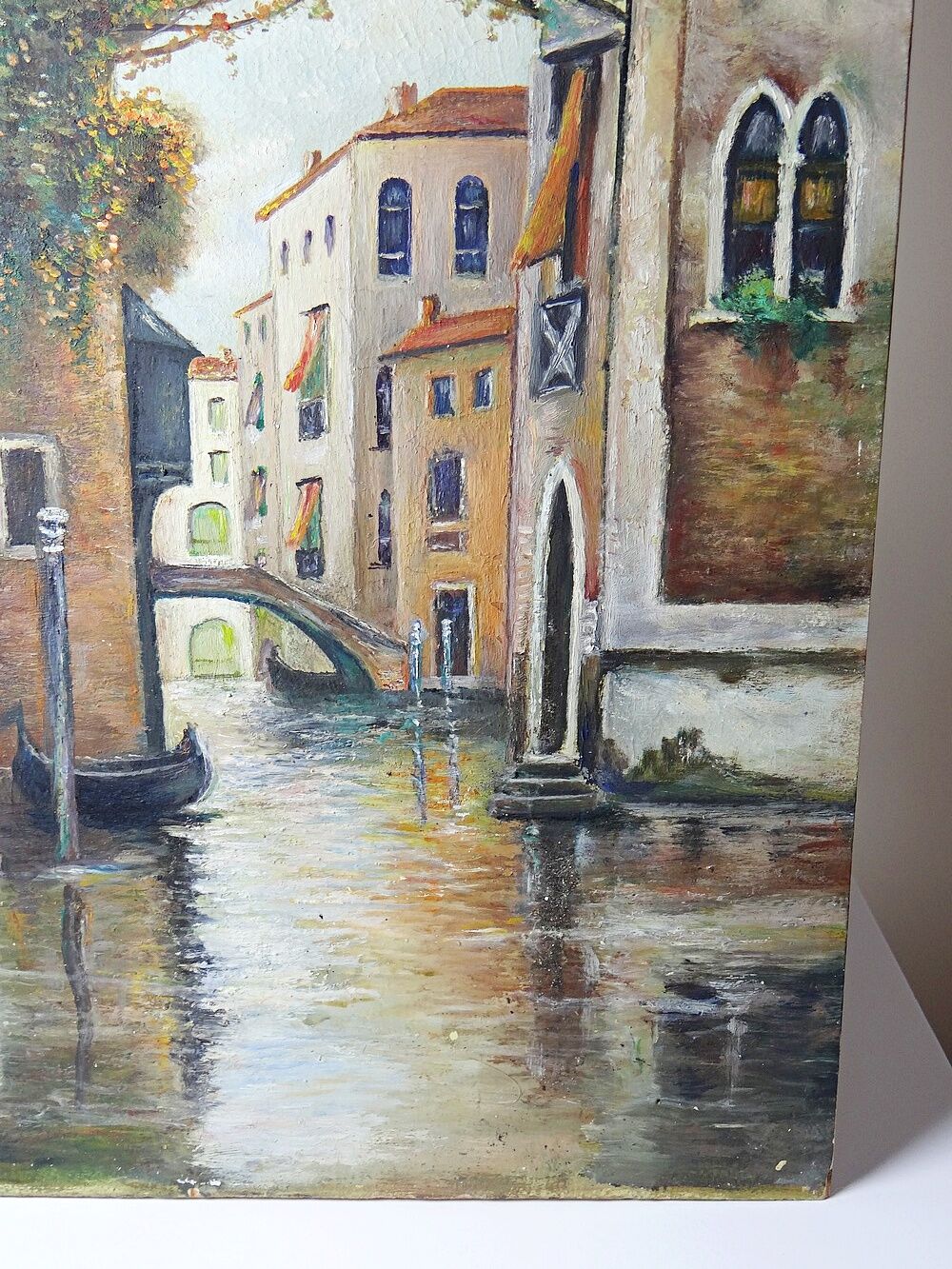 Venetian tableau oil on panel vintage/old canal and façades