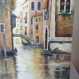 Venetian tableau oil on panel vintage/old canal and façades