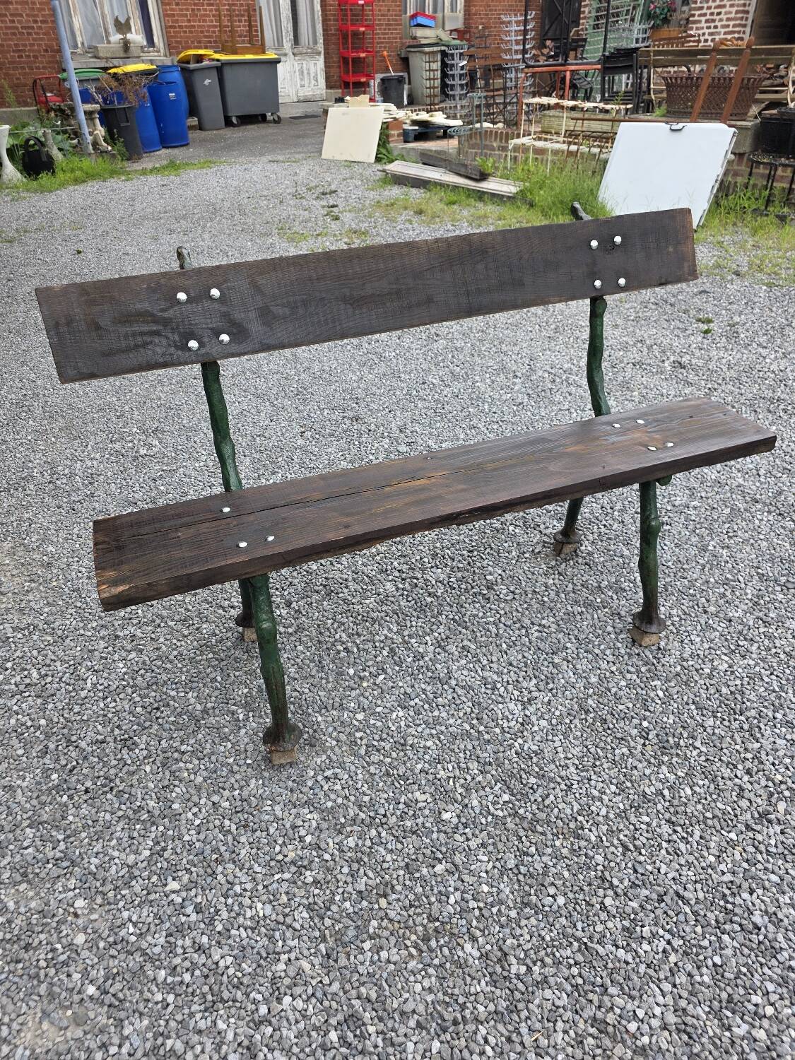 Cast iron garden bench with solid oak seat