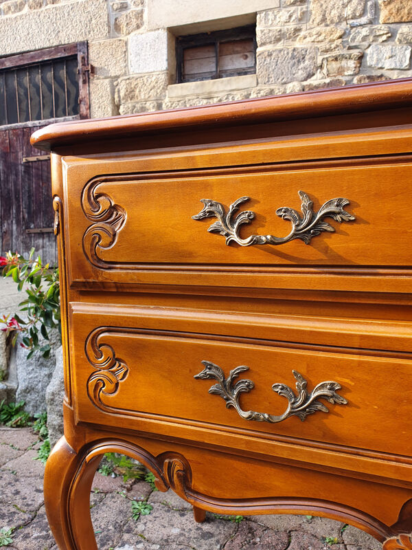 Commode sauteuse esprit Louis XV 2 tiroirs merisier, années 60