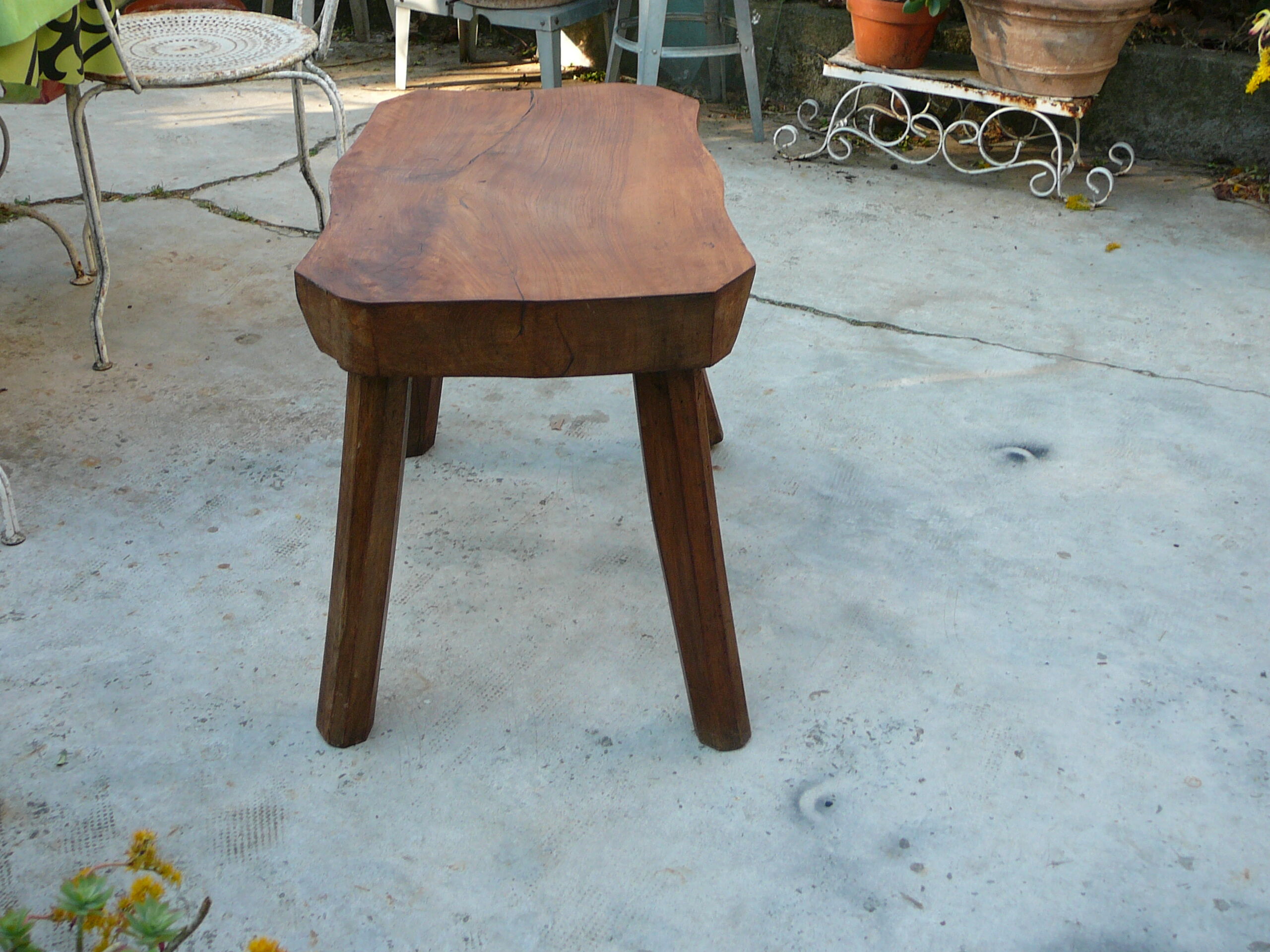 Free-form brutalist massive walnut side table