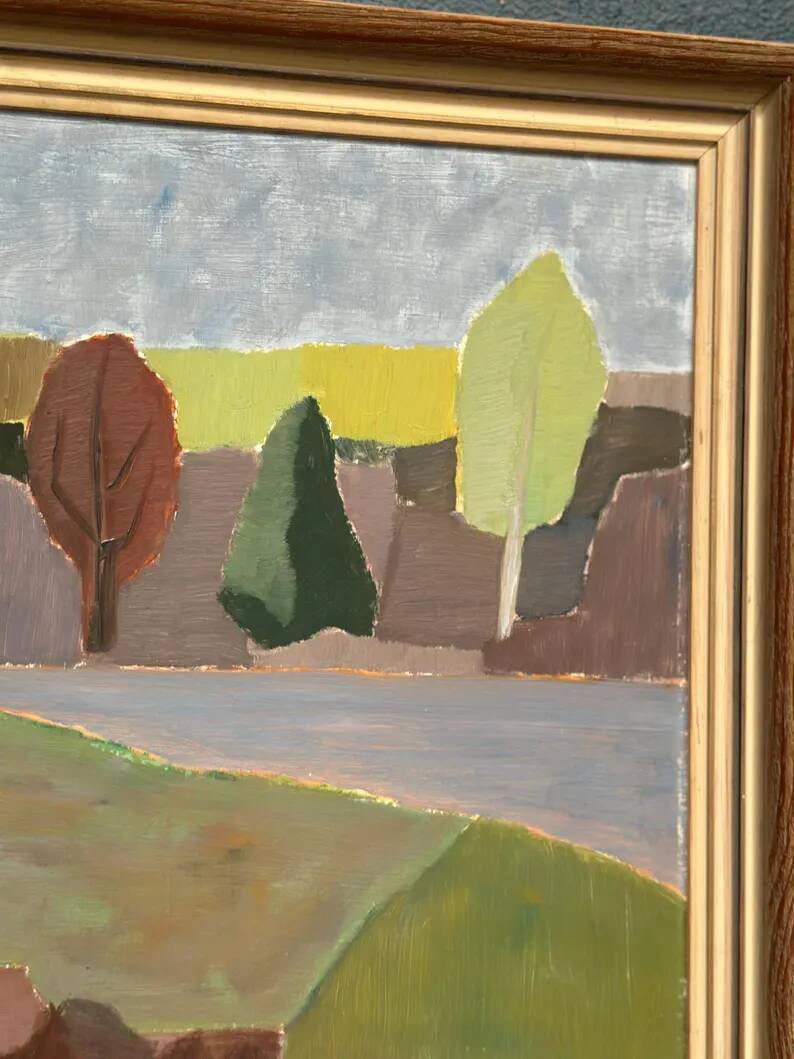 Original Swedish Oil on Panel – “Trees and Fields” by Carl‑Einar Andersson (1925–1975) – 1959 – Vintage & Framed – 53 × 44.5cm (20.9"×17.5")