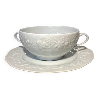 Bol à consommé et sous-coupe en porcelaine de Limoges